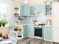 Небольшая угловая кухня в голубом и белом цвете Комсомольск-на-Амуре